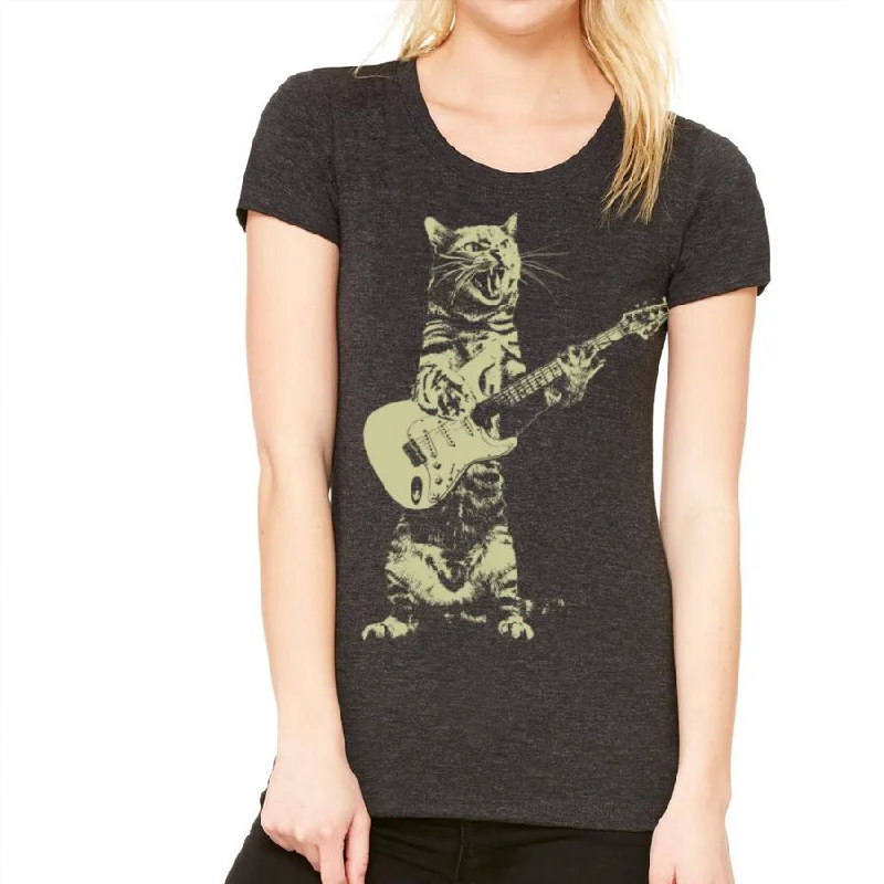 Cat Playing Guitar Women's T-Shirt Seamless Knitted Crochet