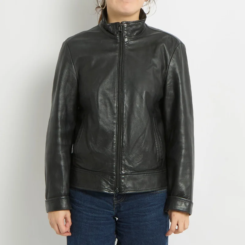 Faux Leather Zip Jacket - UK 14 Fleece Jacket Down Jacket Parka