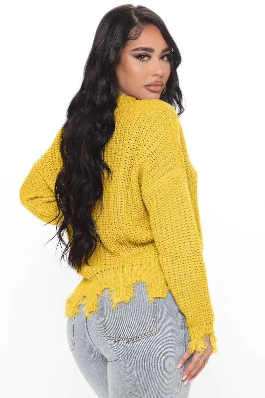 Always Distressing Me Out Sweater - Mustard