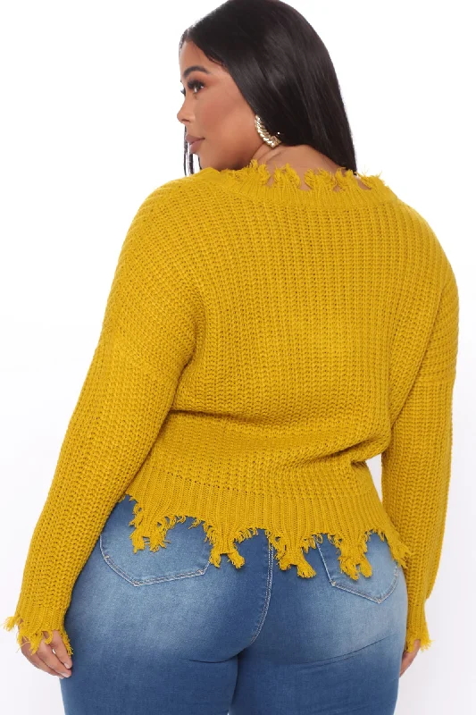 Always Distressing Me Out Sweater - Mustard