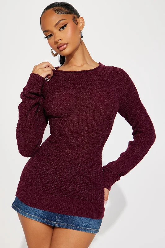 Ariana Waffle Sweater - Burgundy