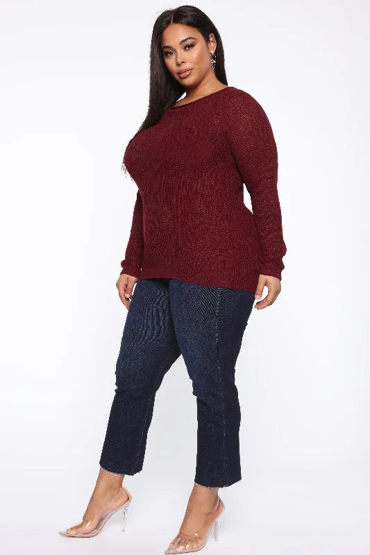 Ariana Waffle Sweater - Burgundy