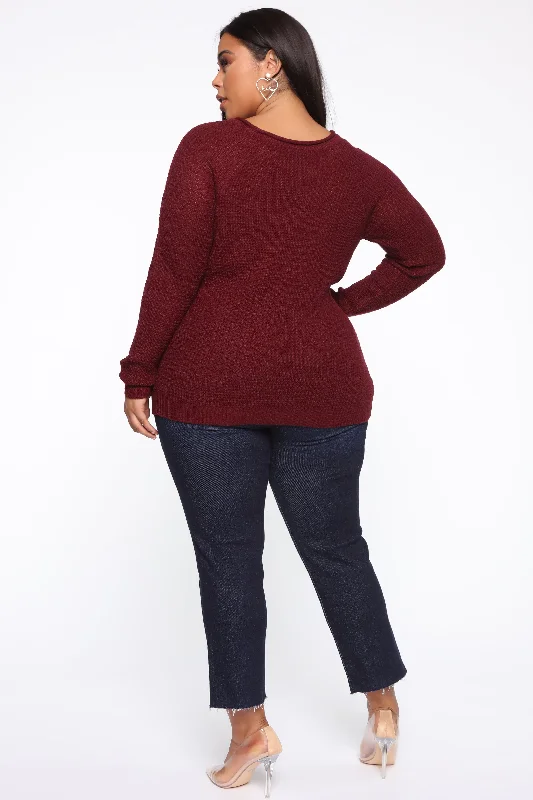 Ariana Waffle Sweater - Burgundy