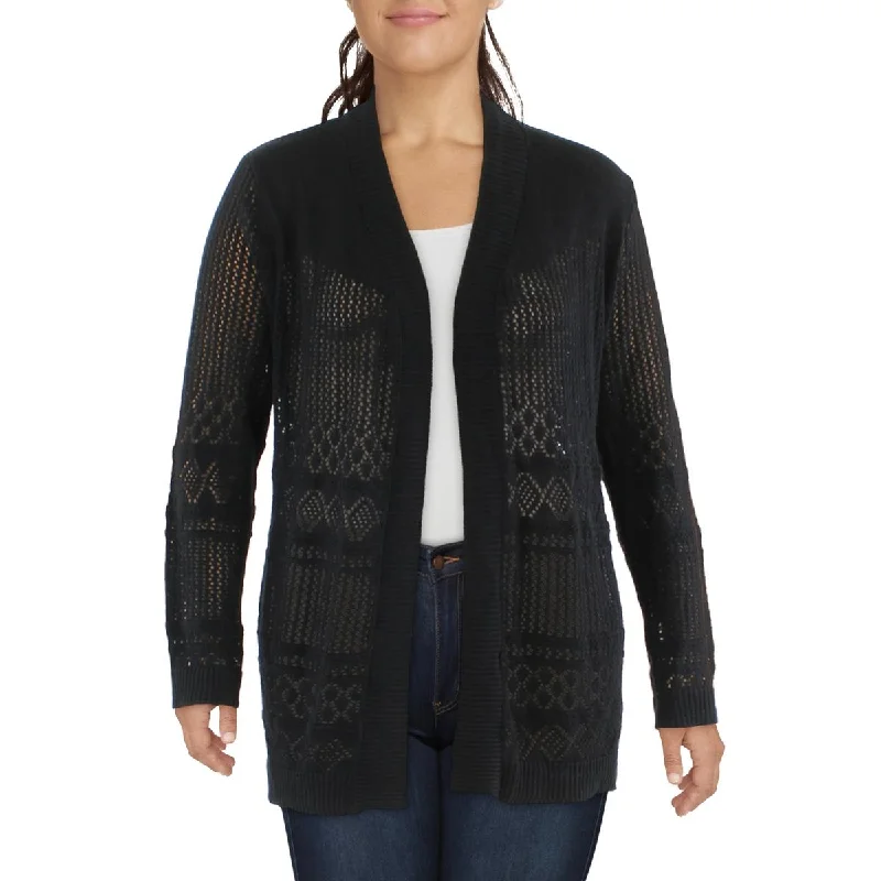 Belldini Womens Plus Ribbed Trim Crochet Cardigan Sweater