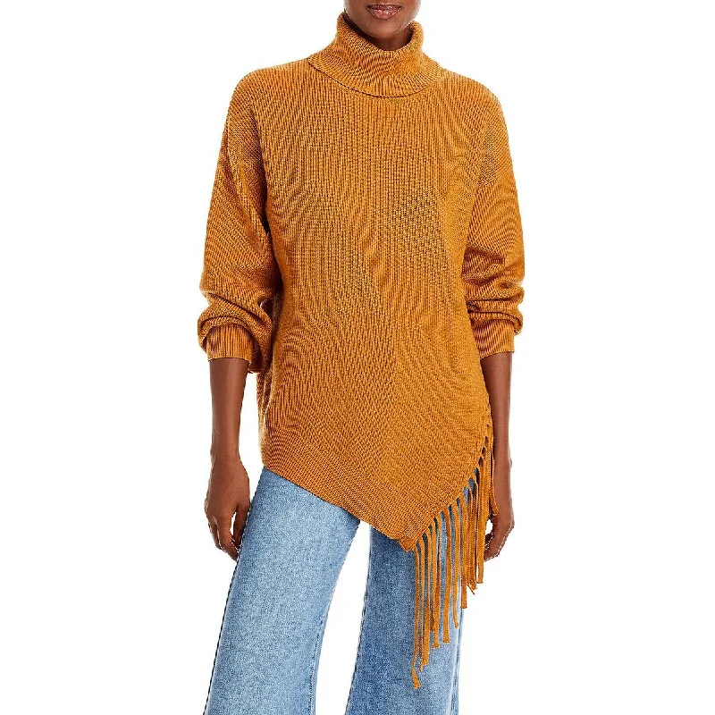 Cupio Womens Fringe Slit Turtleneck Sweater