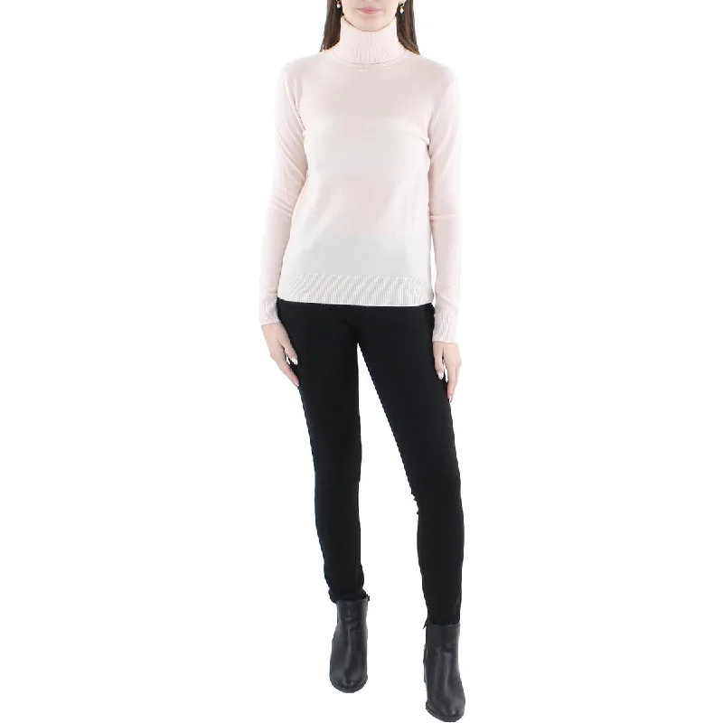 Lauren Ralph Lauren Womens Cashmere Ribbed Trim Turtleneck Sweater