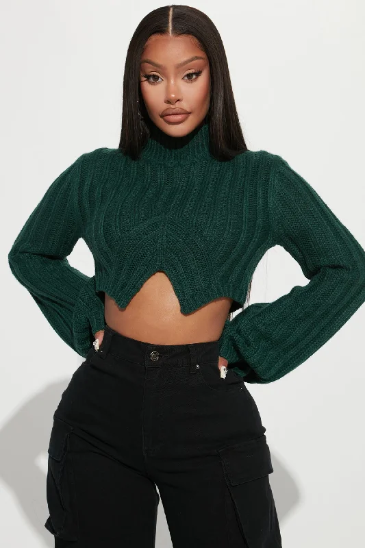 Rebel Heart Cropped Turtleneck Sweater - Hunter