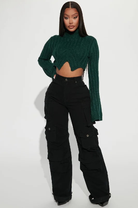 Rebel Heart Cropped Turtleneck Sweater - Hunter