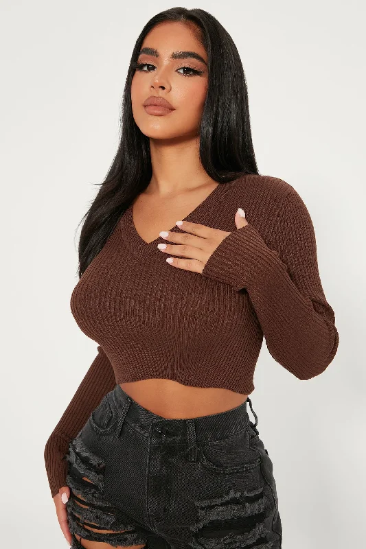 Sheila Ribbed Crop Sweater - Chocolate