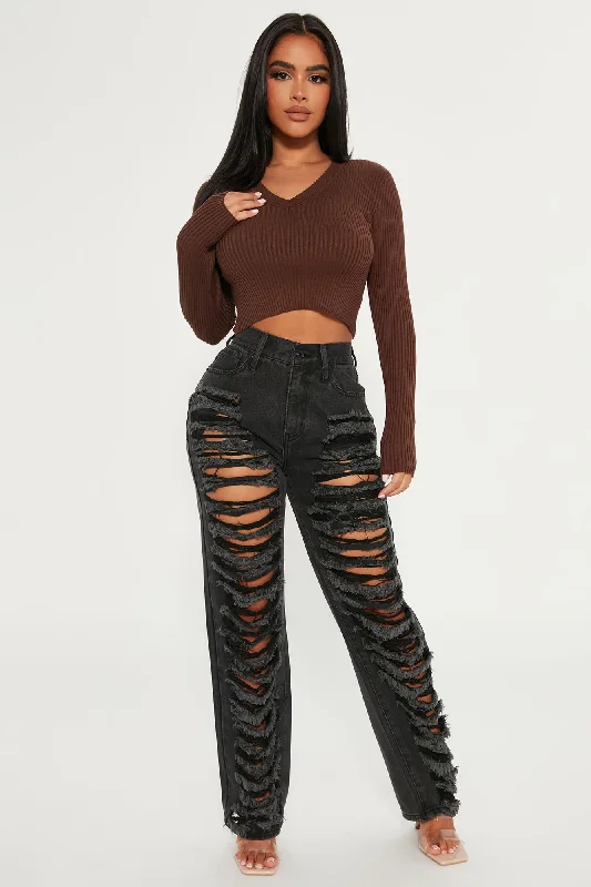 Sheila Ribbed Crop Sweater - Chocolate