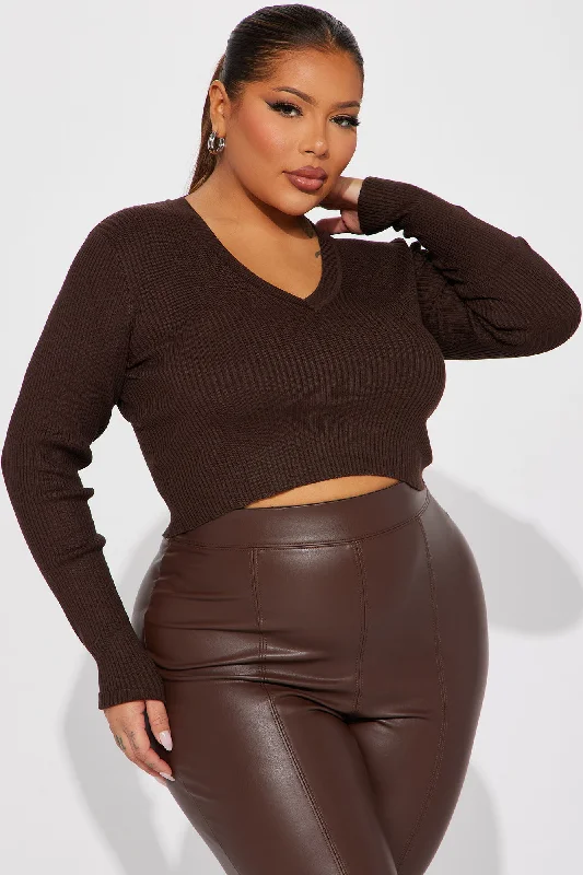 Sheila Ribbed Crop Sweater - Chocolate