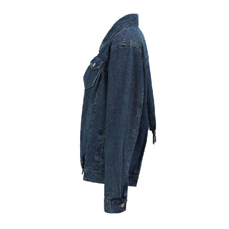 Asymmetric Button Down Folded Collar Long Sleeve Denim Jacket