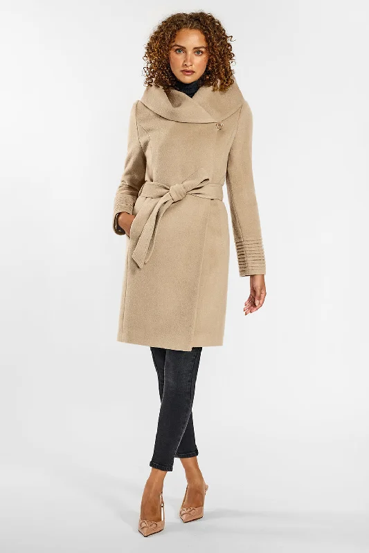 Baby Alpaca Mid Length Hooded Wrap Coat