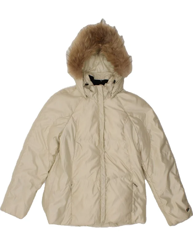 COLMAR Womens Hooded Padded Jacket IT 40 Small Beige Polyamide