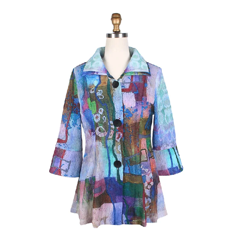 Damee Abstract Art-Print Button-Front Jacket in Purple/Multi - 4810-PP