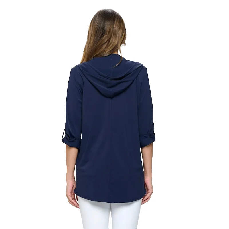 Focus Long Lightweight Hooded Jacket in Navy - PR-210-NV