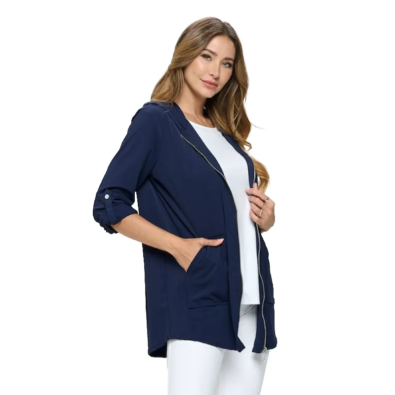 Focus Long Lightweight Hooded Jacket in Navy - PR-210-NV