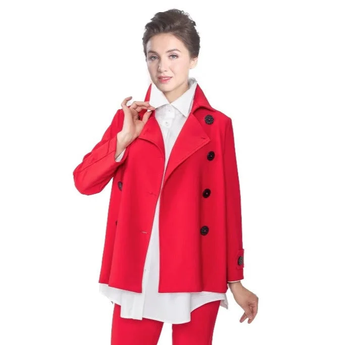 IC Collection Double-Breasted Techno-Knit Jacket in Red - 5545J-RD