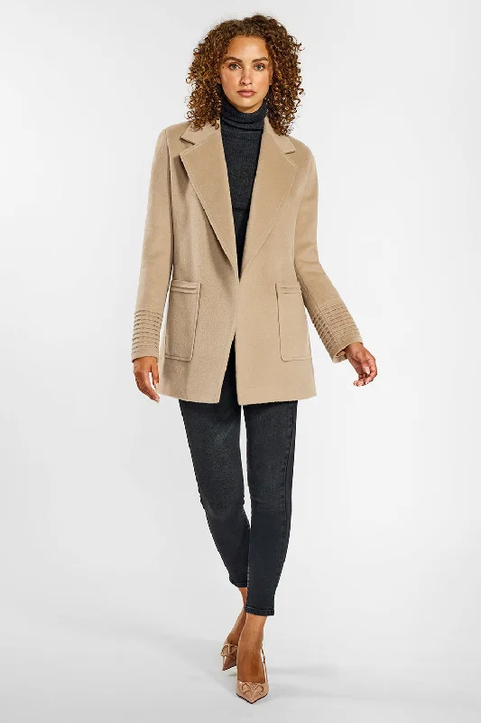 Baby Alpaca Cropped Notched Collar Wrap Coat with Square Pockets