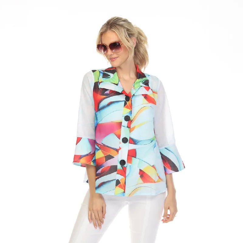 Damee Abstract Watercolor Print Jacket in Blue/Multi - 4740-MLT - Sizes S & XL Only!