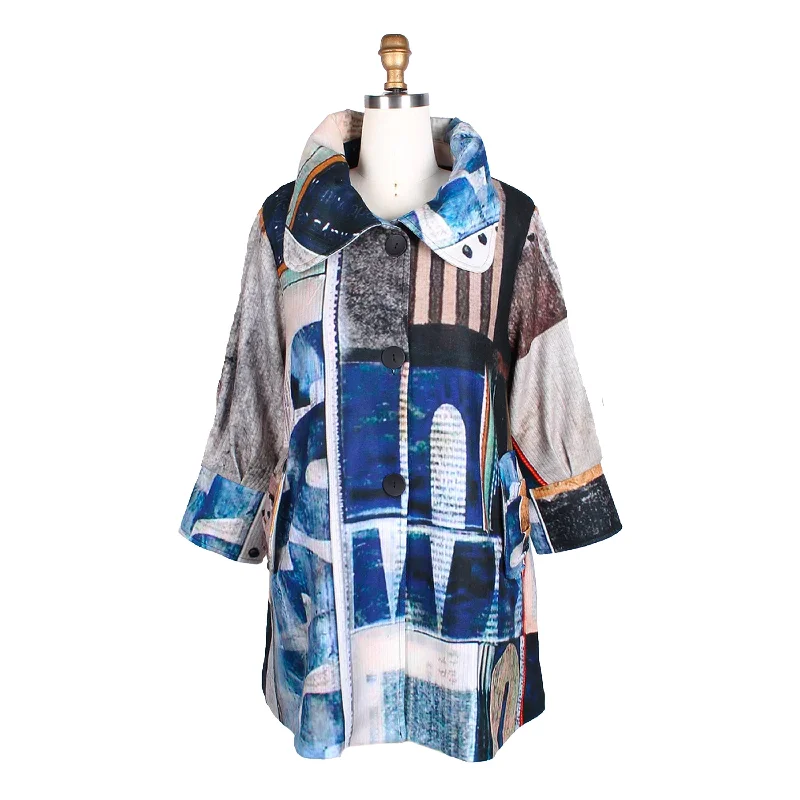 Damee Abstract-Print Ribbed Flannel Jacket in Blue/Multi - 4763-MLT