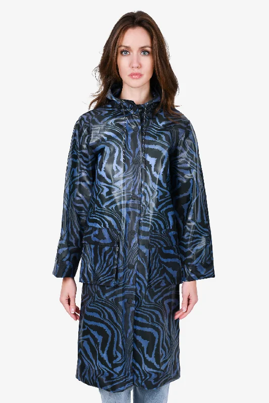 Ganni Navy/Blue Zebra Print Rain Coat Size 32