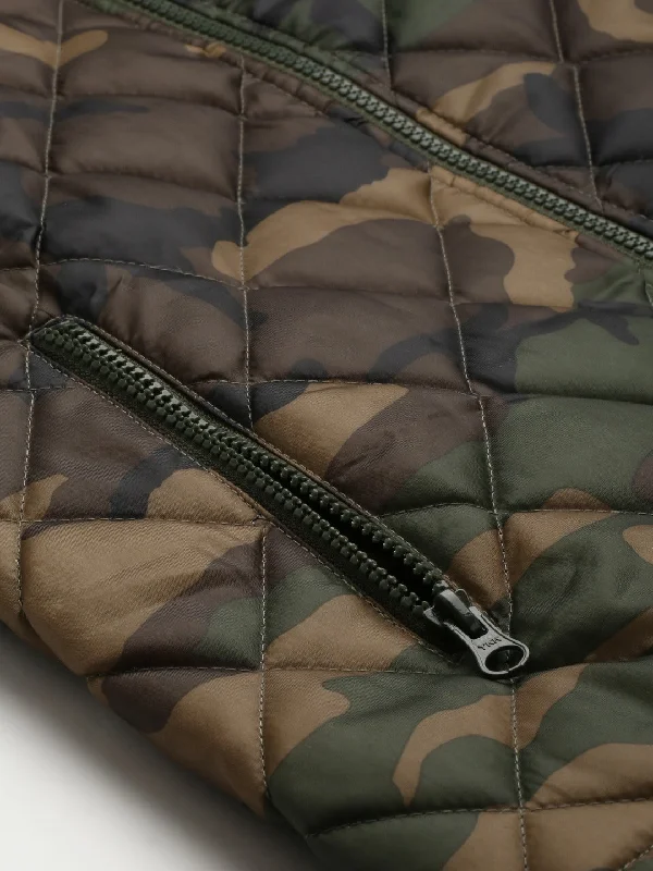 Green Camouflage Sleeveless Puffer Jacket