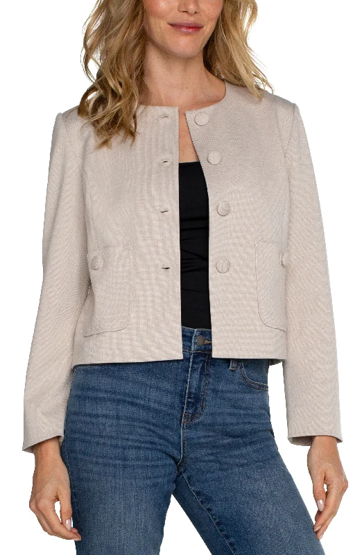 Liverpool Boxy Cropped Jacket with Covered Buttons (Stone/Tan)