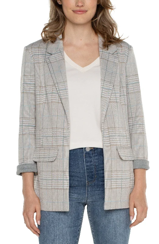 Liverpool Boyfriend Blazer (Oatmeal Turquoise Plaid)