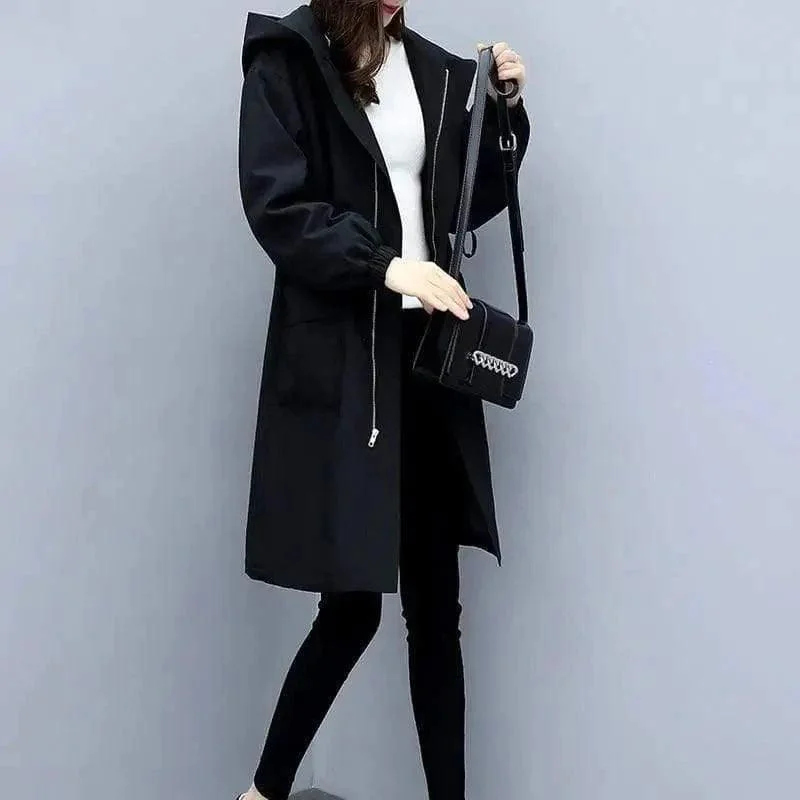 Hooded waist and velvet trench coat