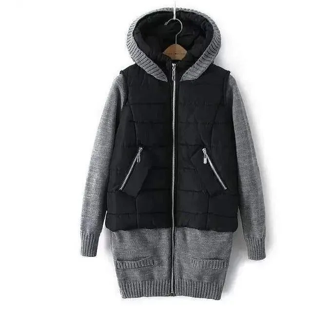 Knit panel hooded cotton coat