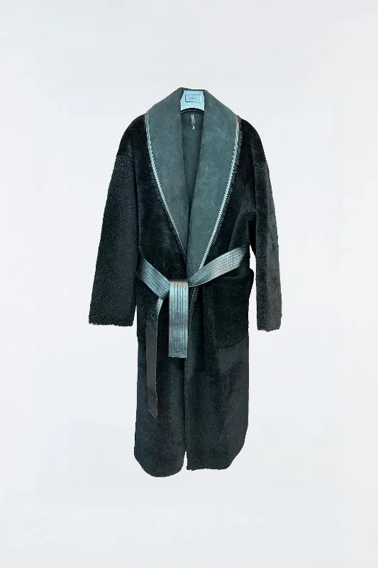 HANA 2-in-1 Shearling Robe Coat Black