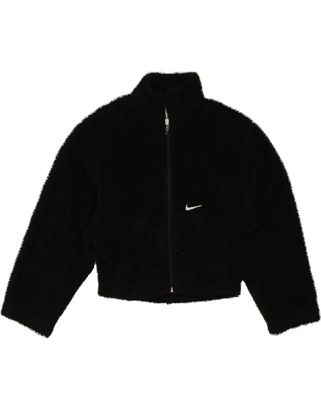 NIKE Womens Graphic Crop Fleece Jacket UK 6 XS Black Polyester