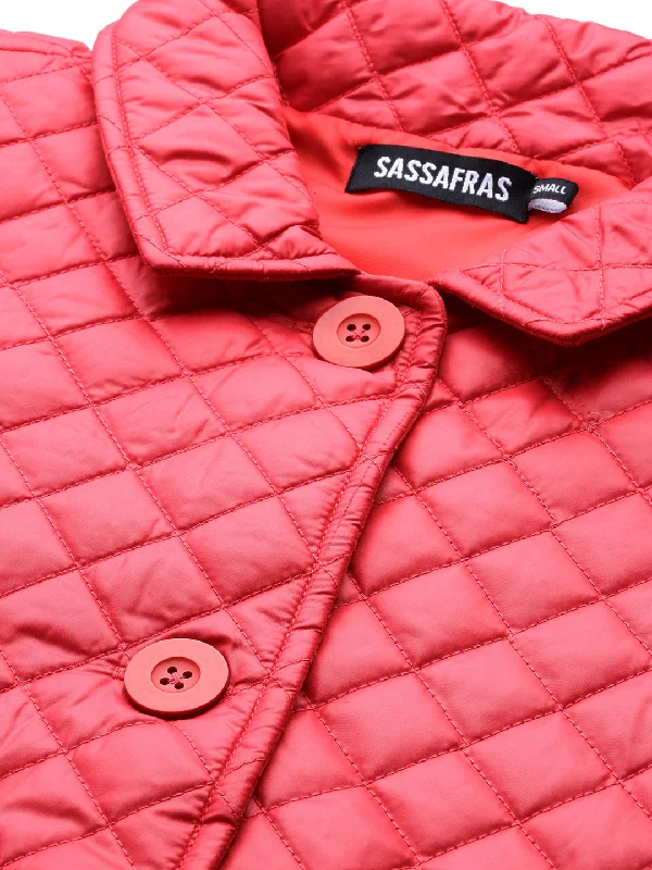 Red Collared Quilted Puffer Jacket