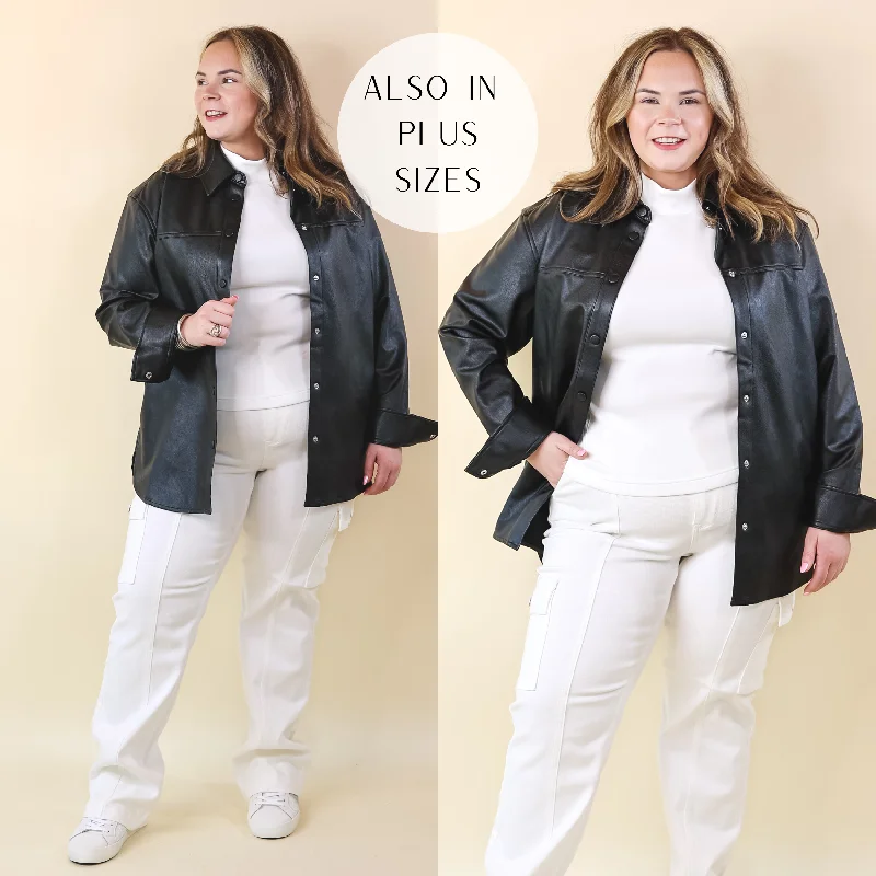 SPANX | Leather-Like Long Sleeve Oversized Shacket in Black LP