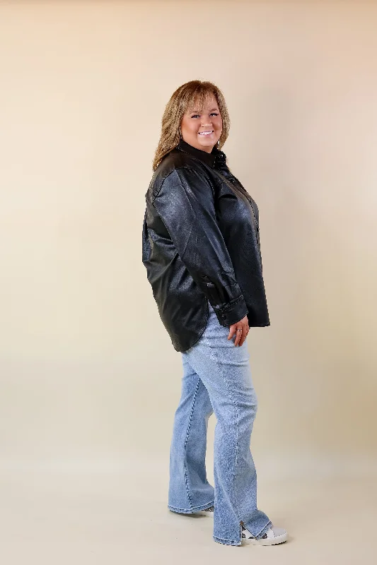 SPANX | Leather-Like Long Sleeve Oversized Shacket in Black LP