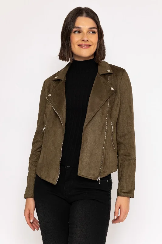 Suede Biker Jacket in Khaki