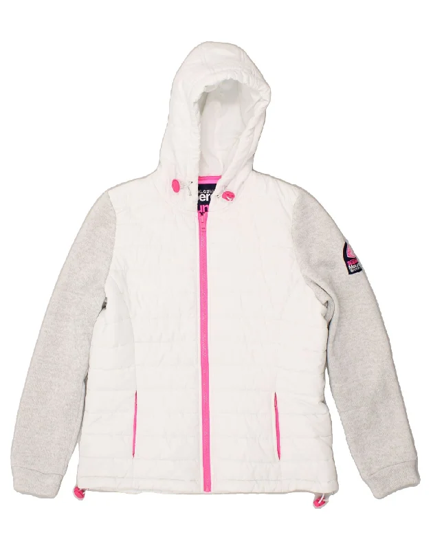 SUPERDRY Womens Hooded Padded Jacket UK 14 Large White Colourblock