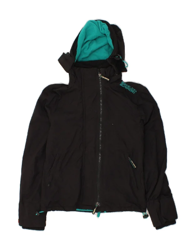 SUPERDRY Womens The Windcheater Windbreaker Jacket UK 10 Small Black Nylon