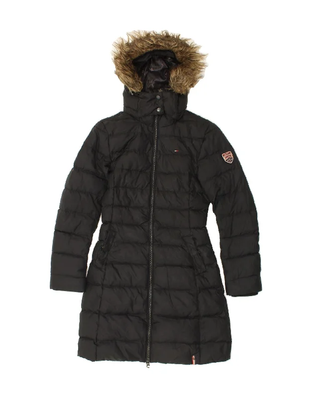 TOMMY HILFIGER Womens Hooded Padded Coat UK 6 XS Black Polyester