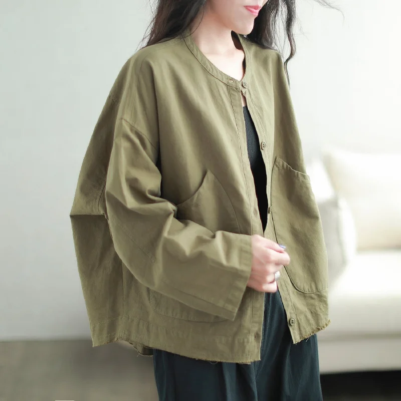 Women Autumn Retro Minimalist Casual Cotton Jacket