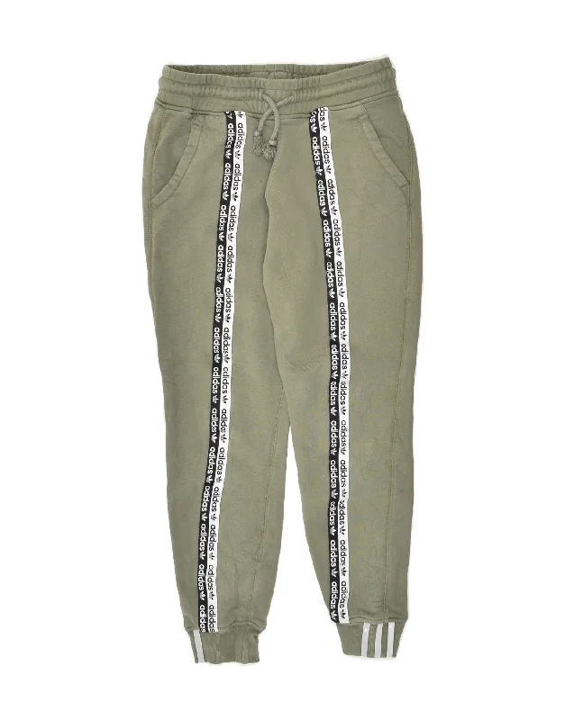 ADIDAS Womens Graphic Tracksuit Trousers Joggers UK 10 Small  Khaki Cotton