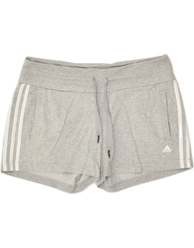 ADIDAS Womens Sport Shorts UK 12/14 Medium Grey Cotton