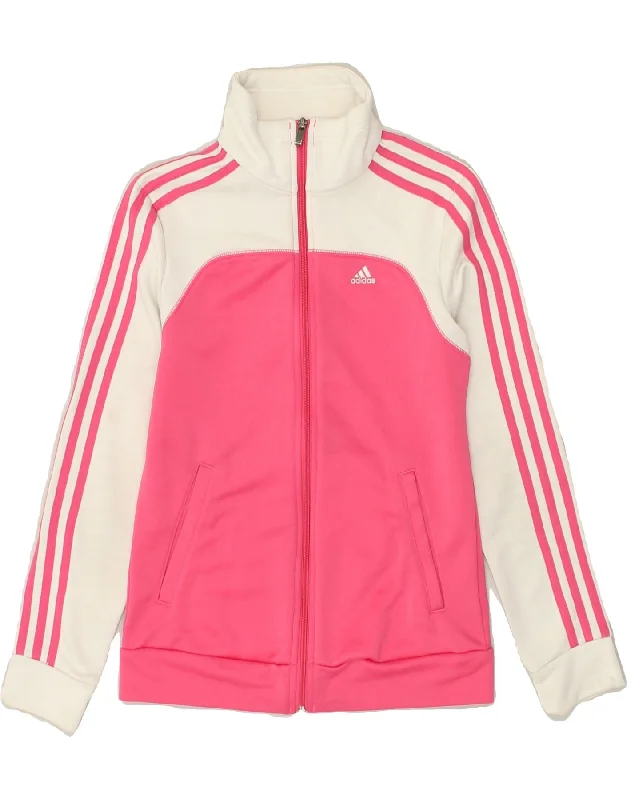 ADIDAS Womens Tracksuit Top Jacket UK 4-6 XS Pink Colourblock Polyester