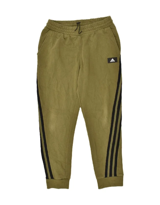 ADIDAS Womens Tracksuit Trousers Joggers Large Khaki Cotton