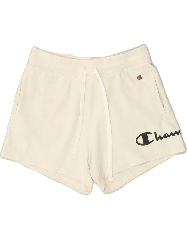 CHAMPION Womens Graphic Sport Shorts UK 8 Small Off White