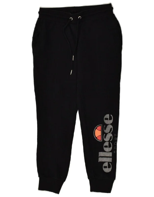 ELLESSE Womens Graphic Tracksuit Trousers Joggers UK 8 Small Black Cotton