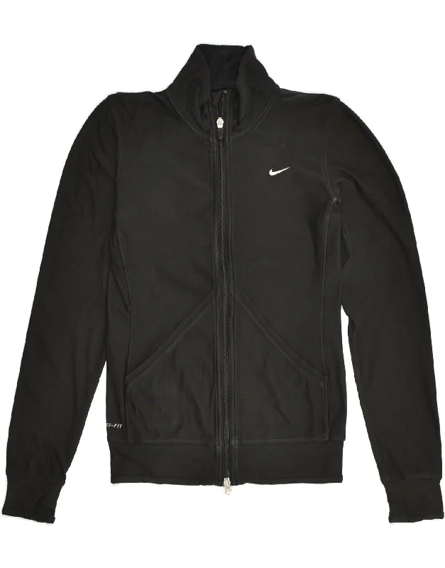 NIKE Womens Dri Fit Tracksuit Top Jacket UK 4 XS Black