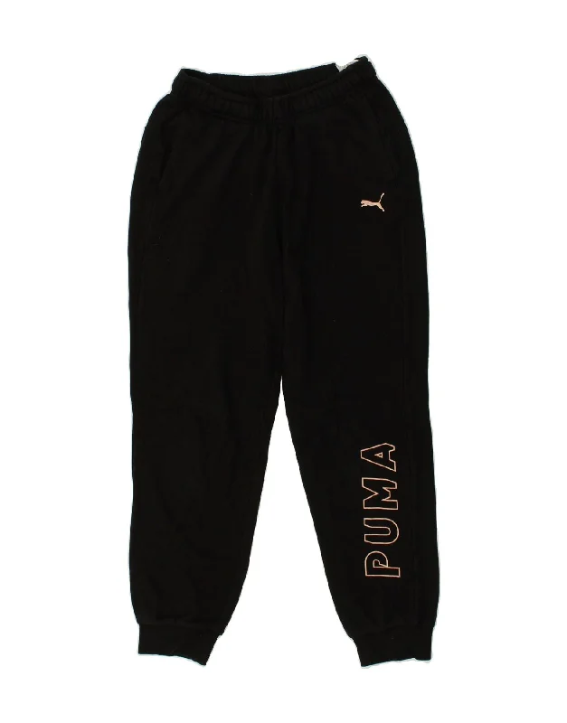 PUMA Womens Graphic Tracksuit Trousers Joggers UK 10 Small Black Cotton