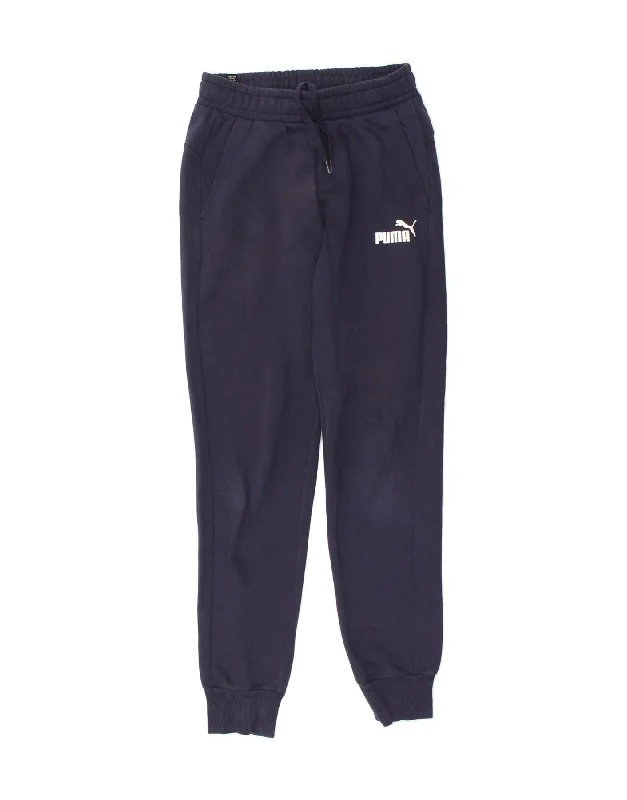 PUMA Womens Tracksuit Trousers Joggers UK 10 Small Navy Blue Cotton